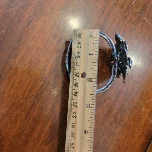 Chunky Antiqued Metal Large Flower Clamper Bangle Bracelet Wrist Corsage - Picture 9 of 10